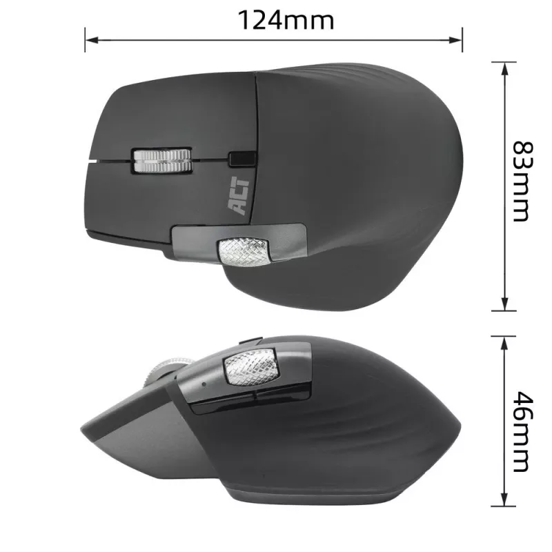 ACT AC5147 bezdrôtová myš, Bluetooth/USB, tichý klik, 4800 DPI, sivá