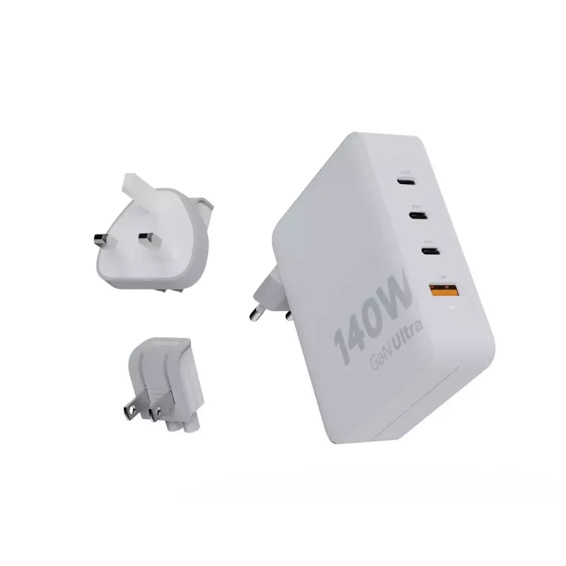 Prenosná 140W GaN cestovná nabíjačka Xtorm XVC2140 s 3× USB-C-PD konektormi a 2 m USB-C káblom, biela