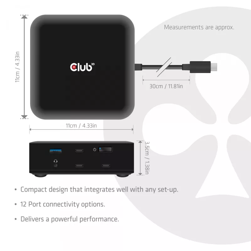 USB-C Quad DisplayLink dokovacia stanica CLUB 3D CSV-2542 — 2× DisplayPort 8K60Hz, 2× HDMI 4K60Hz, PD 100W, 2.5G Ethernet