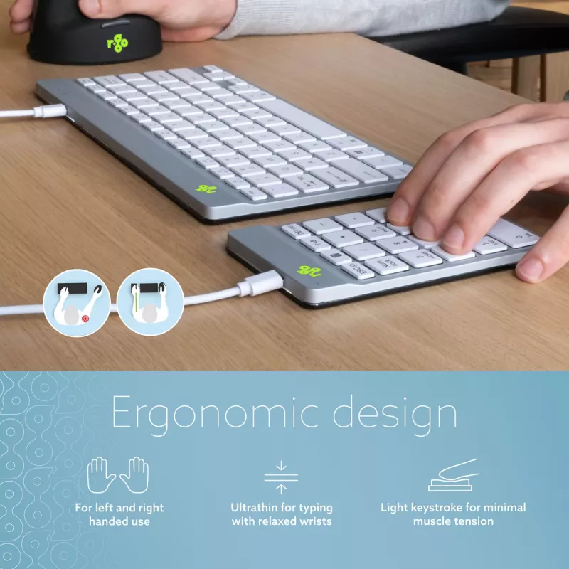 R-Go Tools numerická klávesnica R-Go Numpad Break, ergonomická numerická klávesnica so softvérom na prestávky, káblová, biela