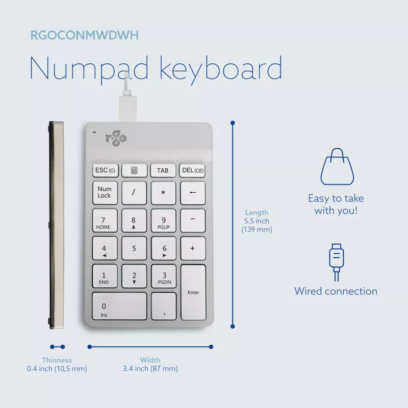 R-Go Tools numerická klávesnica R-Go Numpad Break, ergonomická numerická klávesnica so softvérom na prestávky, káblová, biela