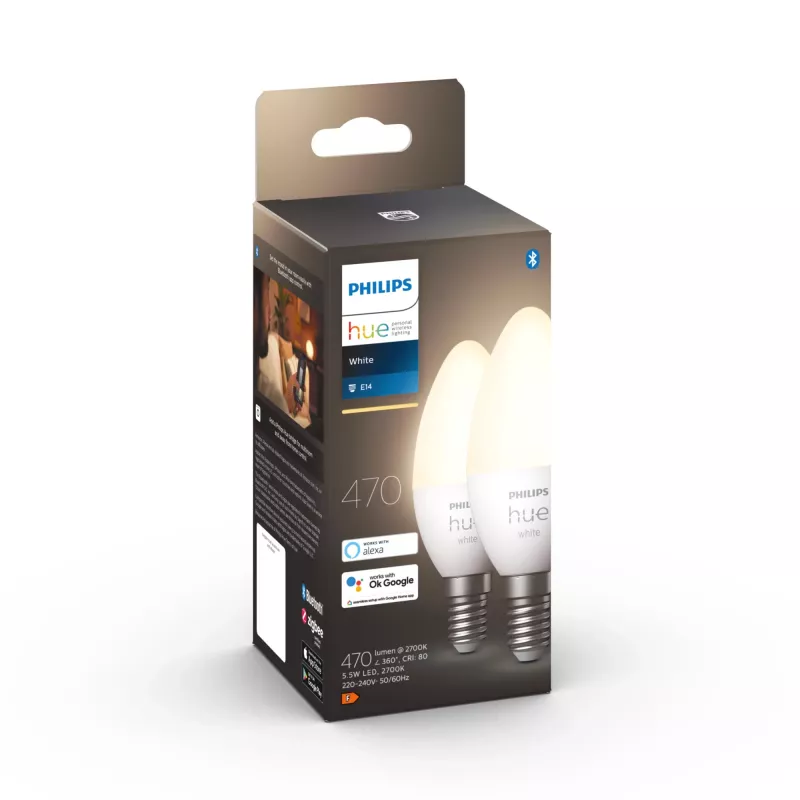 Inteligentná žiarovka Philips Hue White Candle E14 Bluetooth Zigbee, balenie 2 ks