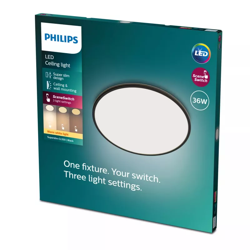 Stropné svietidlo Philips Functional Super tenké 36 W LED čierne okrúhle