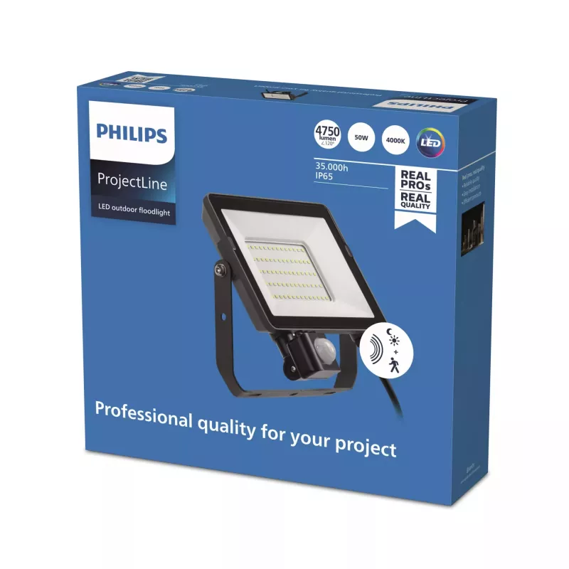 Reflektor Philips LED 50 W 4000 K IP65 čierny – LED vonkajší reflektor, 50 W, neutrálna biela