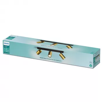 Stropné/nástenné svietidlo Philips Idris 3x GU10 LED IP44 220–240V čierna/mosadz