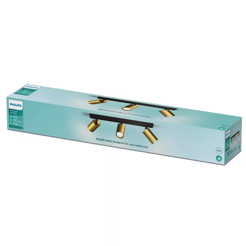Stropné/nástenné svietidlo Philips Idris 3x GU10 LED IP44 220–240V čierna/mosadz