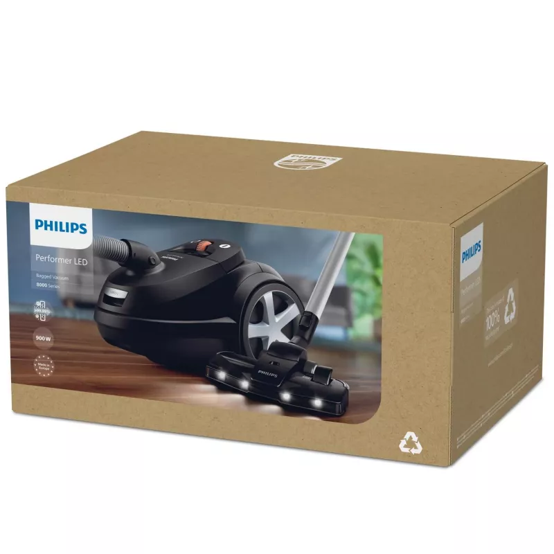 Podlahový vysávač Philips 8000 Series XD8122/10 — 900 W, 4 L vrecko na prach, HEPA filter, čierna