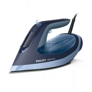 Parná žehlička Philips 6000 series DST6120/20 – 2600 W, SteamGlide Plus žehliaca plocha, 190 g/min parný ráz, 0,3 l nádrž na vodu, 1,5 kg, modrá
