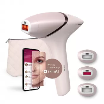IPL zariadenie na odstraňovanie chĺpkov Philips Lumea Prestige BRI953/02 – IPL, SenseIQ, nástavce na tvár a telo, sieťová/batériová prevádzka, ružové zlato/pink