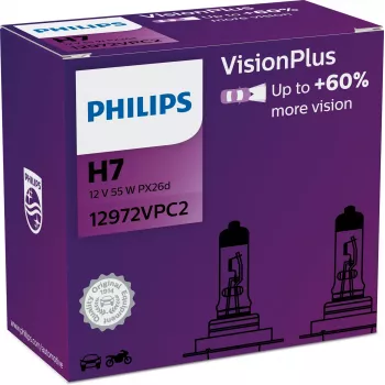 Philips VisionPlus 12972VPC2 viac bezpečnosti a komfortu, 55 W, 12 V, H7, halogén, 2 kusy