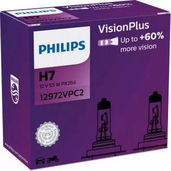 Philips VisionPlus 12972VPC2 viac bezpečnosti a komfortu, 55 W, 12 V, H7, halogén, 2 kusy