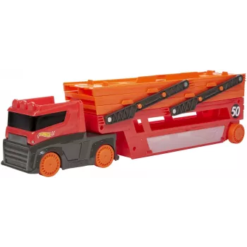 Hot Wheels City Mega Hauler s úložným priestorom pre až 50 áut v mierke 1:64, od 3 rokov