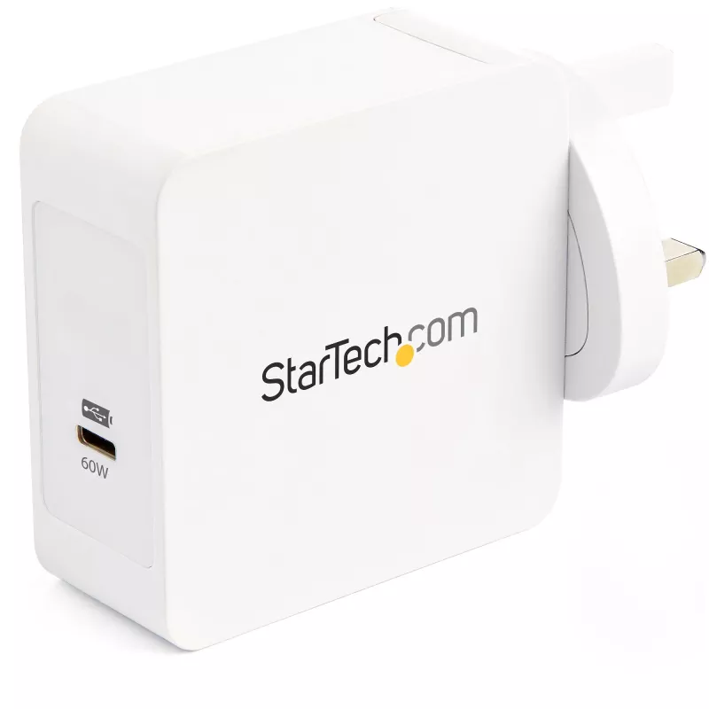 StarTech.com USB-C nástenná nabíjačka - USB-C nabíjačka na notebook 60 W PD - 6 stôp/2 m kábel - univerzálny kompaktný Type-C napájací zdroj - Dell XPS/Lenovo X1 Carbon/HP EliteBook/MacBook - USB-IF/CE certifikovaný