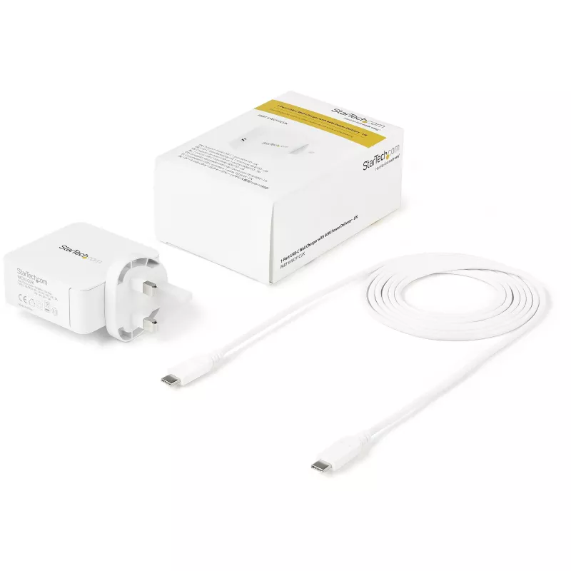 StarTech.com USB-C nástenná nabíjačka - USB-C nabíjačka na notebook 60 W PD - 6 stôp/2 m kábel - univerzálny kompaktný Type-C napájací zdroj - Dell XPS/Lenovo X1 Carbon/HP EliteBook/MacBook - USB-IF/CE certifikovaný