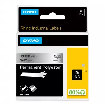 DYMO Rhino Industrial Permanent Polyester Labels | 19 mm x 5,5 m | čierna tlač na metalickú | samolepiaca | pre Rhino & LabelManager Label Makers