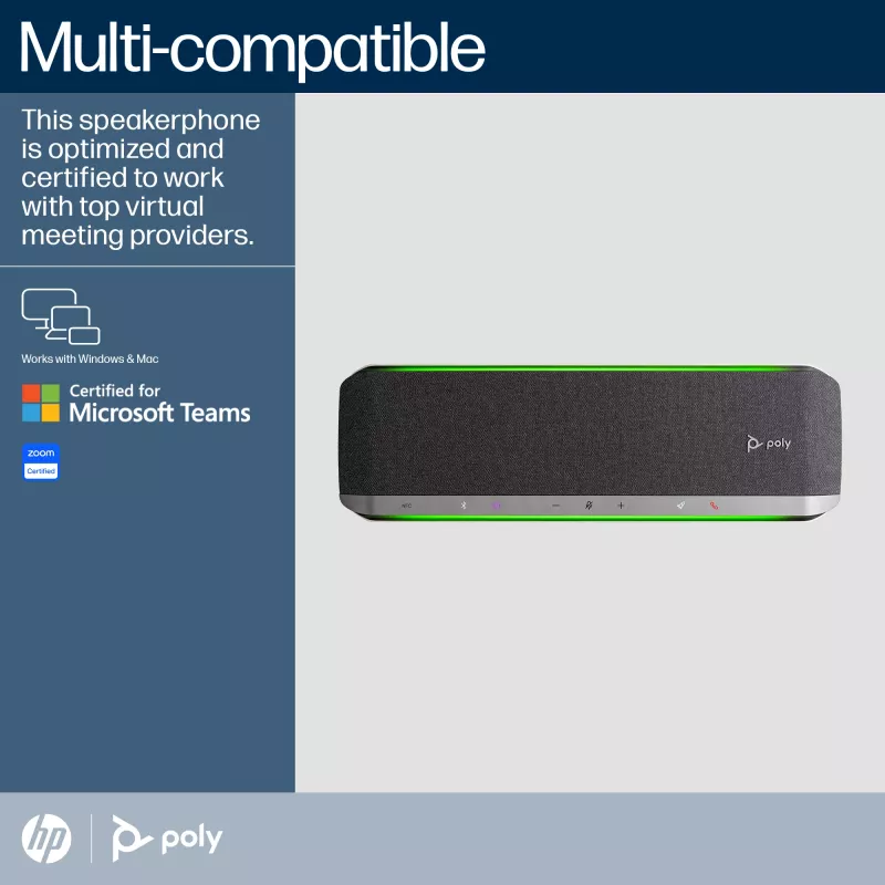 HP Poly Sync 60 konferenčný reproduktor certifikovaný pre Microsoft Teams, strieborný, RoHS, Federal Communications Commission (FCC), CE, 37 mm, 116 mm, 394 mm, 1 kg