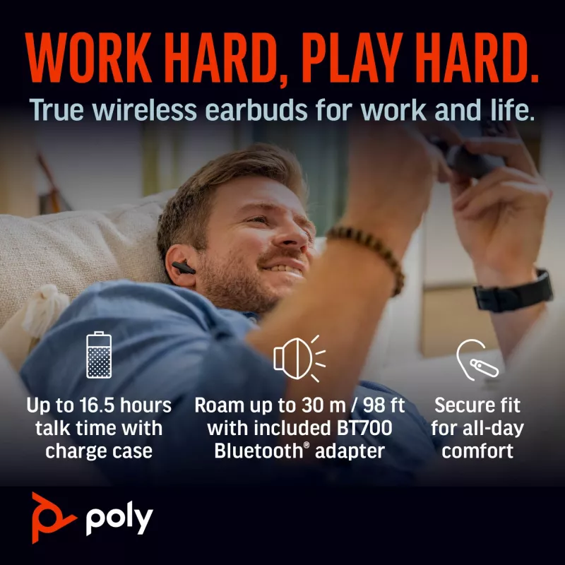 HP Poly Voyager Free 60+ UC Carbon čierne slúchadlá + adaptér BT700 USB-C + dotykové nabíjacie puzdro