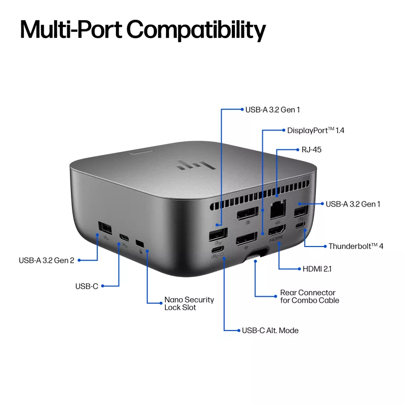 HP Thunderbolt 4 Ultra 280W G6 dok, káblový, Thunderbolt 4, 280 W, 10,100,1000,2500 Mbit/s, sivý, 8K Ultra HD