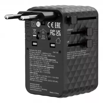 Verbatim Charge 'n' Travel 170W univerzálny cestovný adaptér čierna