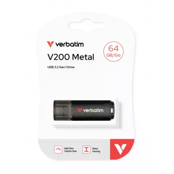 Verbatim V200 Metal USB kľúč 64GB, 64 GB, USB Type-A, 3.2 Gen 1 (3.1 Gen 1), 200 MB/s, s krytkou, čierna