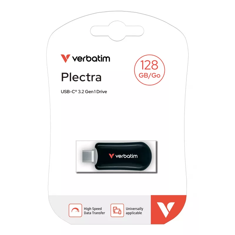Verbatim Plectra USB-C flash disk čierny 128GB, 128 GB, USB Type-C, 3.2 Gen 1 (3.1 Gen 1), 100 MB/s, bez krytky, čierny