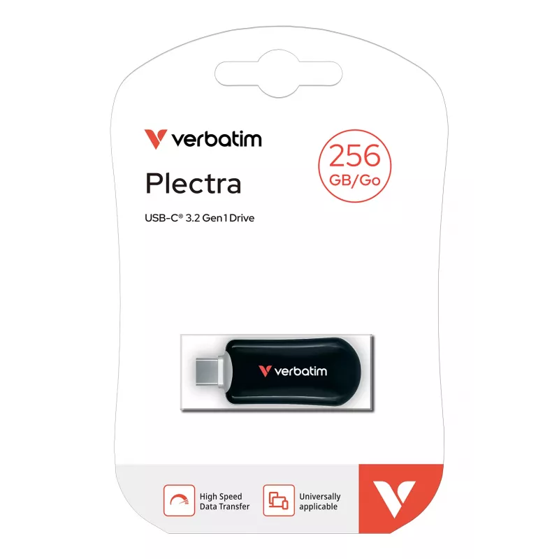 Verbatim Plectra USB-C flash disk čierny 256GB, 256 GB, USB Type-C, 3.2 Gen 1 (3.1 Gen 1), 100 MB/s, bez krytky, čierny