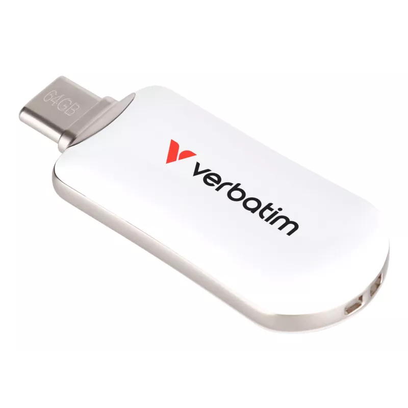 Verbatim Plectra USB-C flash disk biely 64 GB, 64 GB, USB Type-C, 3.2 Gen 1 (3.1 Gen 1), 100 MB/s, bez krytky, biely