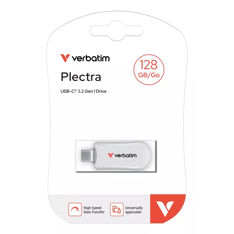 Verbatim Plectra USB-C flash disk biely 128 GB, 128 GB, USB Type-C, 3.2 Gen 1 (3.1 Gen 1), 100 MB/s, bez krytky, biely