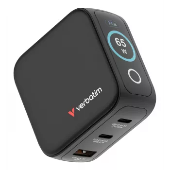 Verbatim Mini GaN nabíjačka 65W s displejom, interiérová, AC, 20 V, čierna