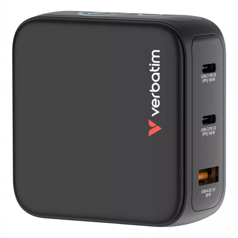 Verbatim Mini GaN nabíjačka 100W s displejom, interiérová, AC, 20 V, čierna