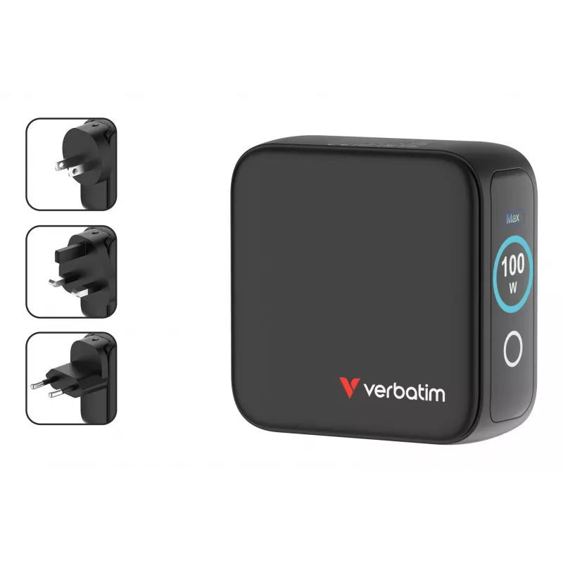 Verbatim Mini GaN nabíjačka 100W s displejom, interiérová, AC, 20 V, čierna