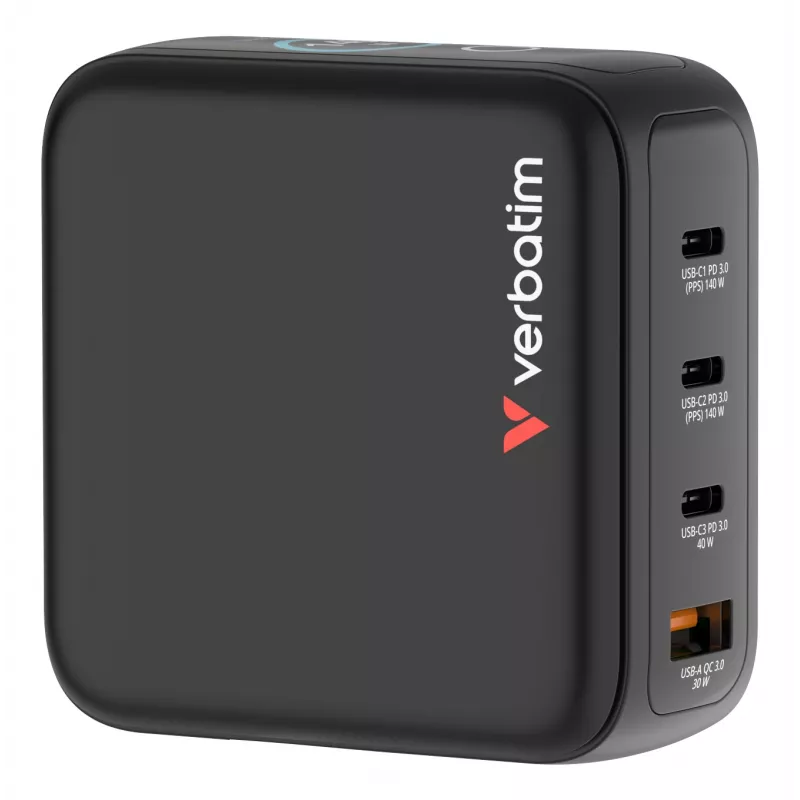 Verbatim Mini GaN nabíjačka 140W s displejom, interiérová, AC, 28 V, čierna