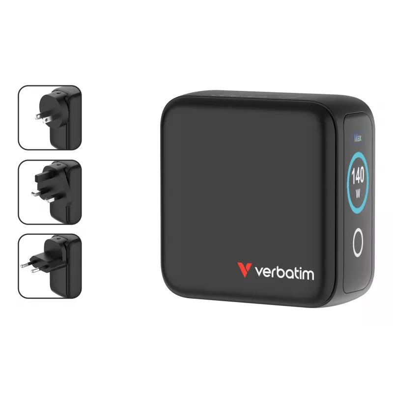 Verbatim Mini GaN nabíjačka 140W s displejom, interiérová, AC, 28 V, čierna