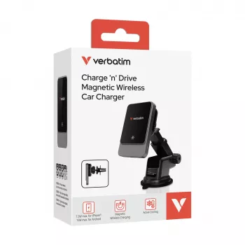 Verbatim Charge 'n' Drive magnetická bezdrôtová autonabíjačka, auto, USB, bezdrôtové nabíjanie, 1 m, čierna