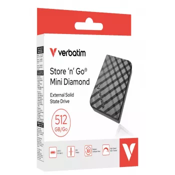 Verbatim Store 'n' Go Mini Diamond USB-C 512GB čierna, 512 GB, M.2, USB Type-C, 3.2 Gen 2 (3.1 Gen 2), 1000 MB/s, čierna