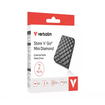 Verbatim Store 'n' Go Mini Diamond USB-C 2TB čierna, 2 TB, USB Type-C, 3.2 Gen 2 (3.1 Gen 2), 1000 MB/s, čierna