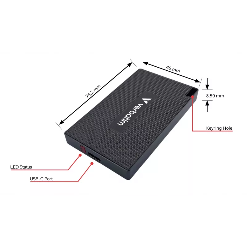 Verbatim Metal Mini SSD USB-C 3.2 Gen 2 1 TB, 1 TB, USB Type-C, USB 3.2 Gen 2x2, 2000 MB/s, 10 Gbit/s, sivá
