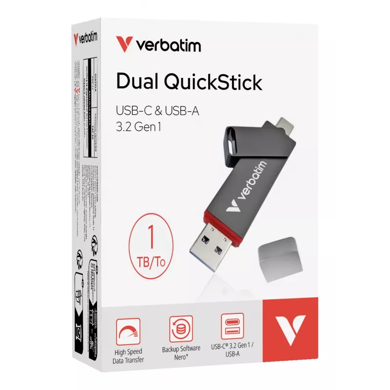 Verbatim Dual QuickStick USB kľúč 1 TB USB Type-A / USB Type-C 3.2 Gen 1 (3.1 Gen 1) sivý