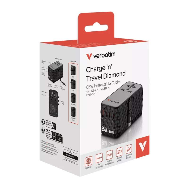 Verbatim Charge 'n' Travel Diamond 85W vyťahovací kábel CNT-02