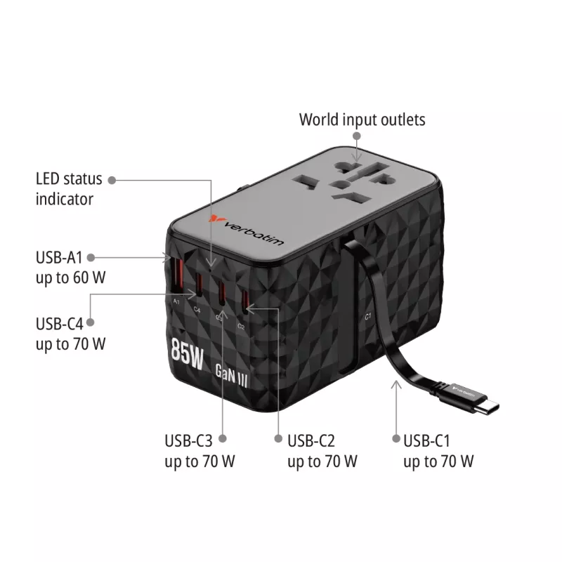 Verbatim Charge 'n' Travel Diamond 85W vyťahovací kábel CNT-02