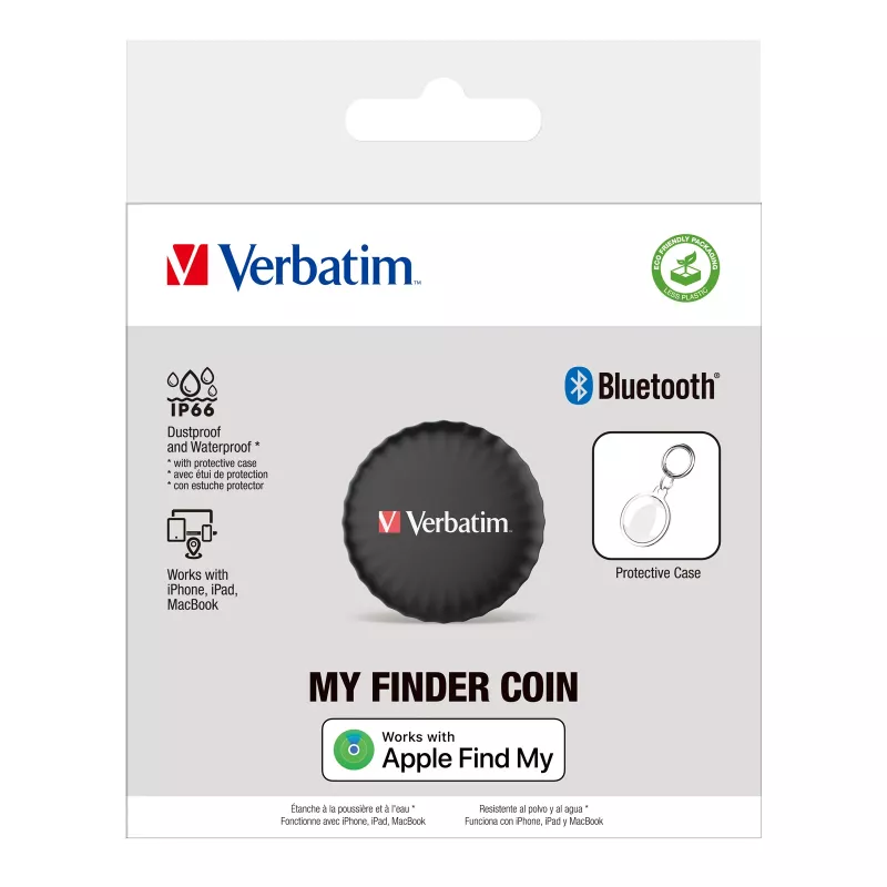 Verbatim My Finder Coin, osobný, lokátor, čierna, odolný proti prachu, vodotesný, IP66, CR2032