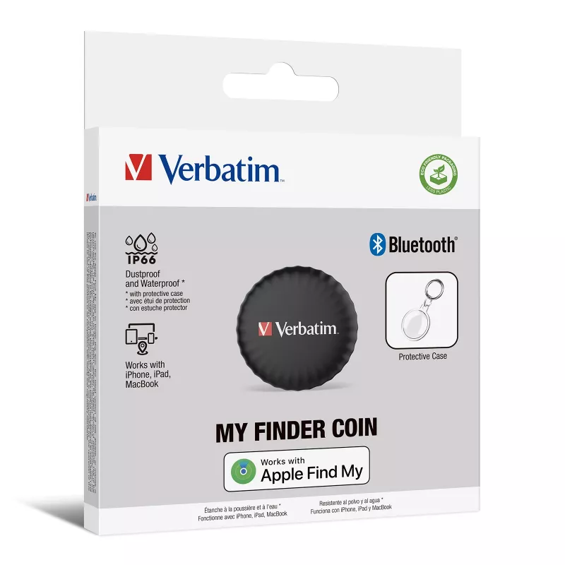 Verbatim My Finder Coin, osobný, lokátor, čierna, odolný proti prachu, vodotesný, IP66, CR2032