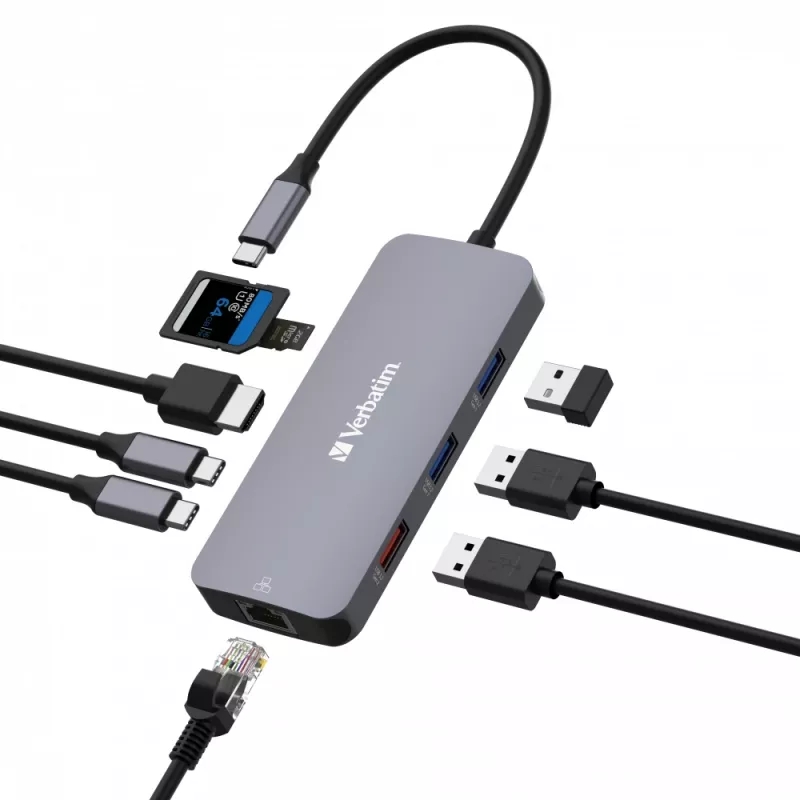 Verbatim CMH-09 USB Type-C 10.000 Mbit/s strieborná