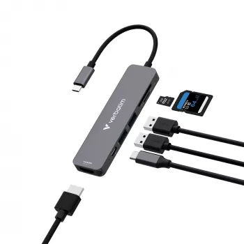 Verbatim USB-C Essentials multiport hub 6 portov: HDMI, USB-C PD, USB-A 3.2 Gen 1, USB-A, SD & microSD