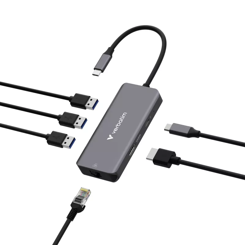 Verbatim USB-C Essentials multiport hub 6 portov: RJ45, HDMI, USB-C PD, 3 x USB-A 3.2 Gen 1