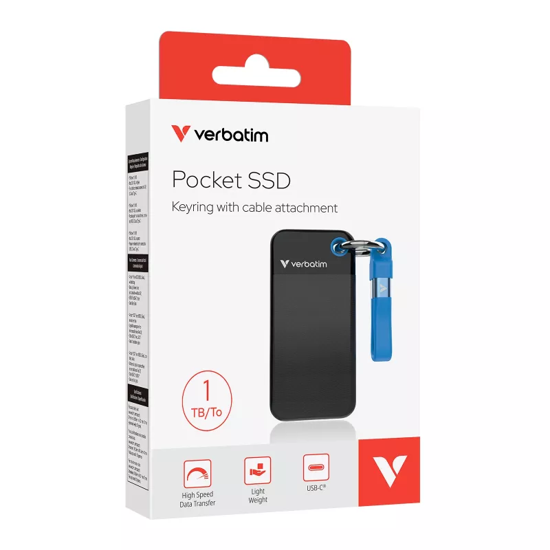 Verbatim Pocket SSD USB 3.2 Gen 2 1 TB čierna/modrá, 1 TB, USB Type-C, 3.2 Gen 2 (3.1 Gen 2), 1000 MB/s, 10 Gbit/s, čierna, modrá