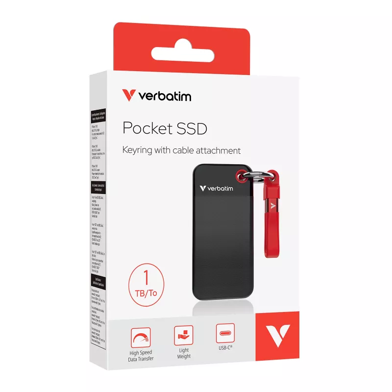 Verbatim Pocket SSD USB 3.2 Gen 2 1 TB čierna/červená, 1 TB, USB Type-C, 3.2 Gen 2 (3.1 Gen 2), 1000 MB/s, 10 Gbit/s, čierna, červená