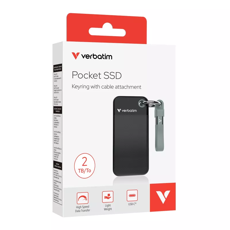 Verbatim Pocket SSD USB 3.2 Gen 2 2TB čierna/sivá, 2 TB, USB Type-C, 3.2 Gen 2 (3.1 Gen 2), 1000 MB/s, 10 Gbit/s, čierna, sivá