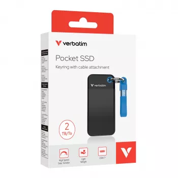 Verbatim Pocket SSD USB 3.2 Gen 2 2TB čierna/modrá, 2 TB, USB Type-C, 3.2 Gen 2 (3.1 Gen 2), 1000 MB/s, 10 Gbit/s, čierna, modrá
