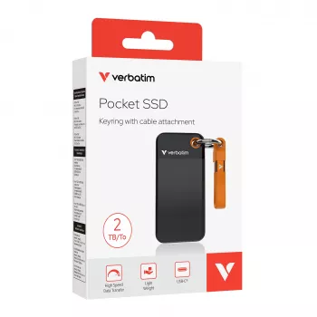 Verbatim Pocket SSD USB 3.2 Gen 2 2TB čierna/oranžová, 2 TB, USB Type-C, 3.2 Gen 2 (3.1 Gen 2), 1000 MB/s, 10 Gbit/s, čierna, oranžová